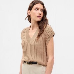 GAP Women's V-Neck Ribbed Sweater in Tan